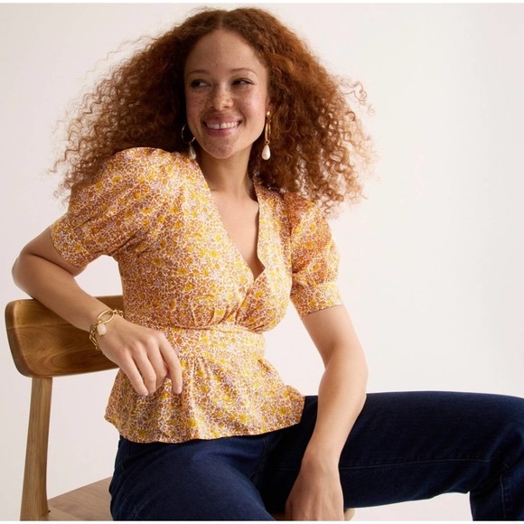 J.Crew Vneck Puff Sleeve Top - Picture 2 of 5